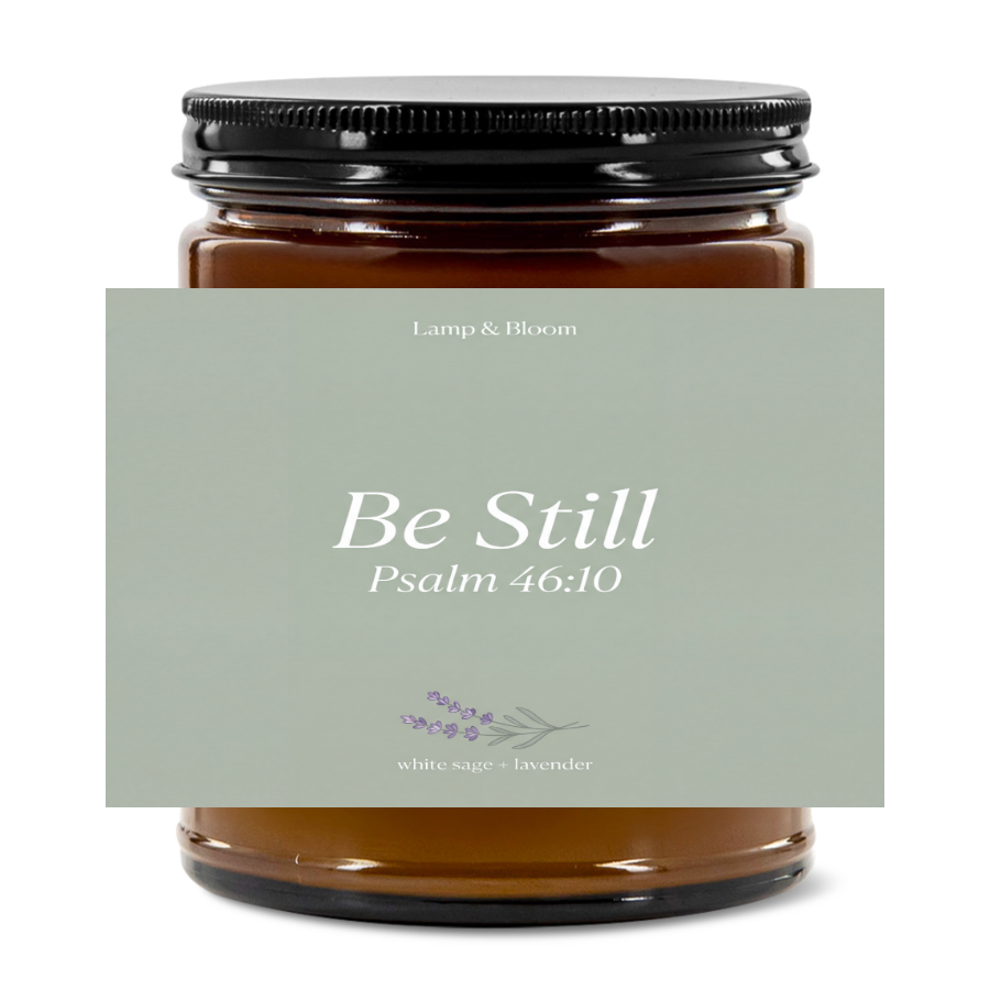 Scripture Candle | Be Still Psalm 46:10 | White Sage & Lavender Soy Candle | Christian Faith Gift