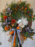 Fall Wreath | 28" Patina Blue Bohemian Grapevine Wreath | Moody Luxury Designer Autumn Front Door Decor