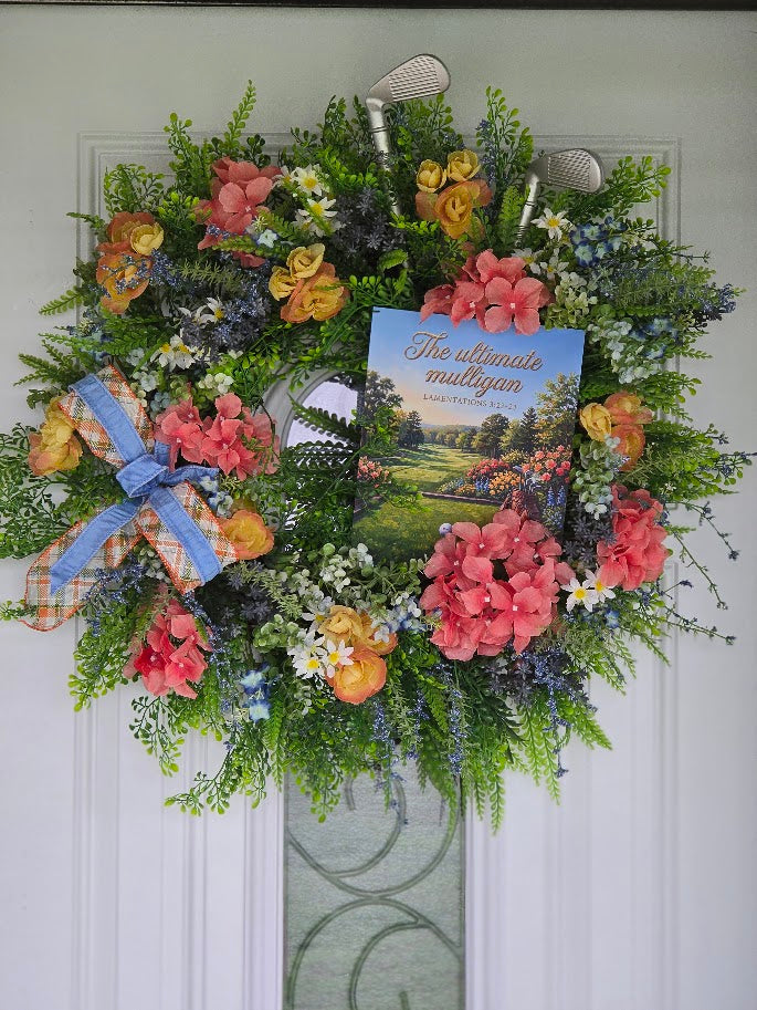 Golf Wreath | 28" Scripture Summer Front Door Wreath | Golfer Gift Retirement Decor