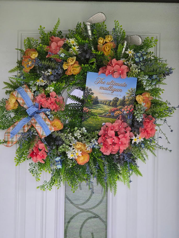Golf Wreath | 28" Scripture Summer Front Door Wreath | Golfer Gift Retirement Decor