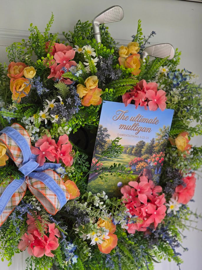 Golf Wreath | 28" Scripture Summer Front Door Wreath | Golfer Gift Retirement Decor