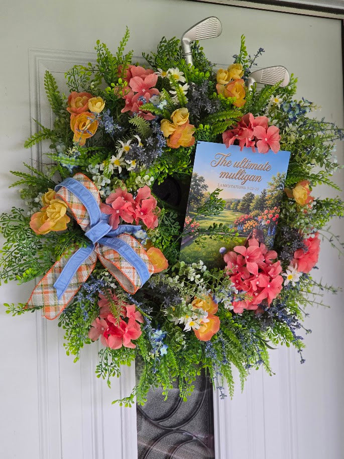 Golf Wreath | 28" Scripture Summer Front Door Wreath | Golfer Gift Retirement Decor