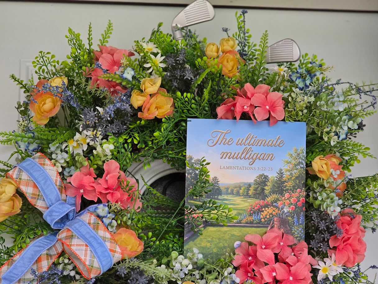 Golf Wreath | 28" Scripture Summer Front Door Wreath | Golfer Gift Retirement Decor