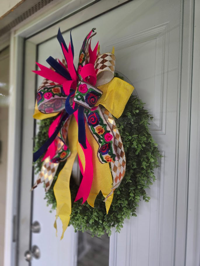 "Boxwood Wreath | 22" Year Round Farmhouse Front Door Wreath | All Season Permanent Botanical Decor"