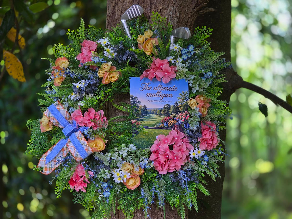 Golf Wreath | 28" Scripture Summer Front Door Wreath | Golfer Gift Retirement Decor