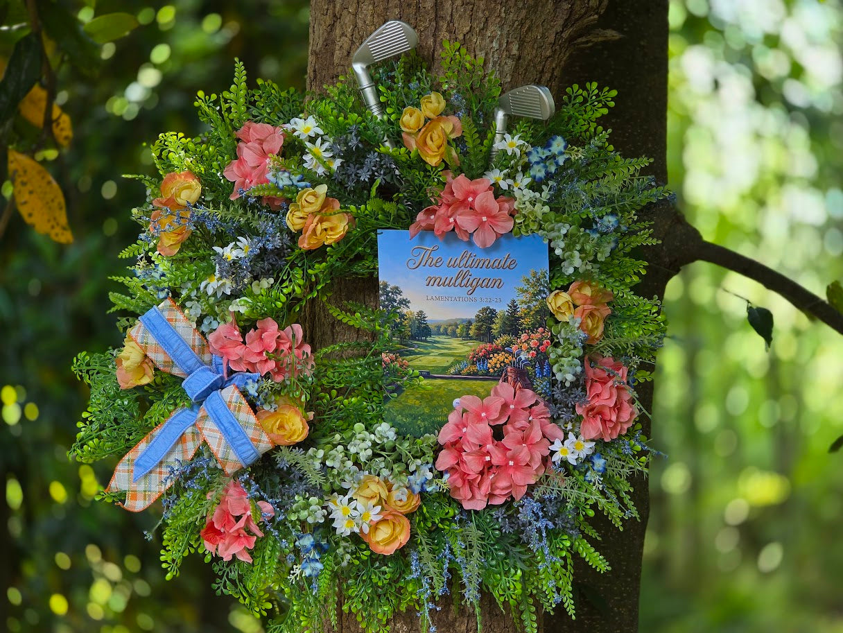 Golf Wreath | 28" Scripture Summer Front Door Wreath | Golfer Gift Retirement Decor