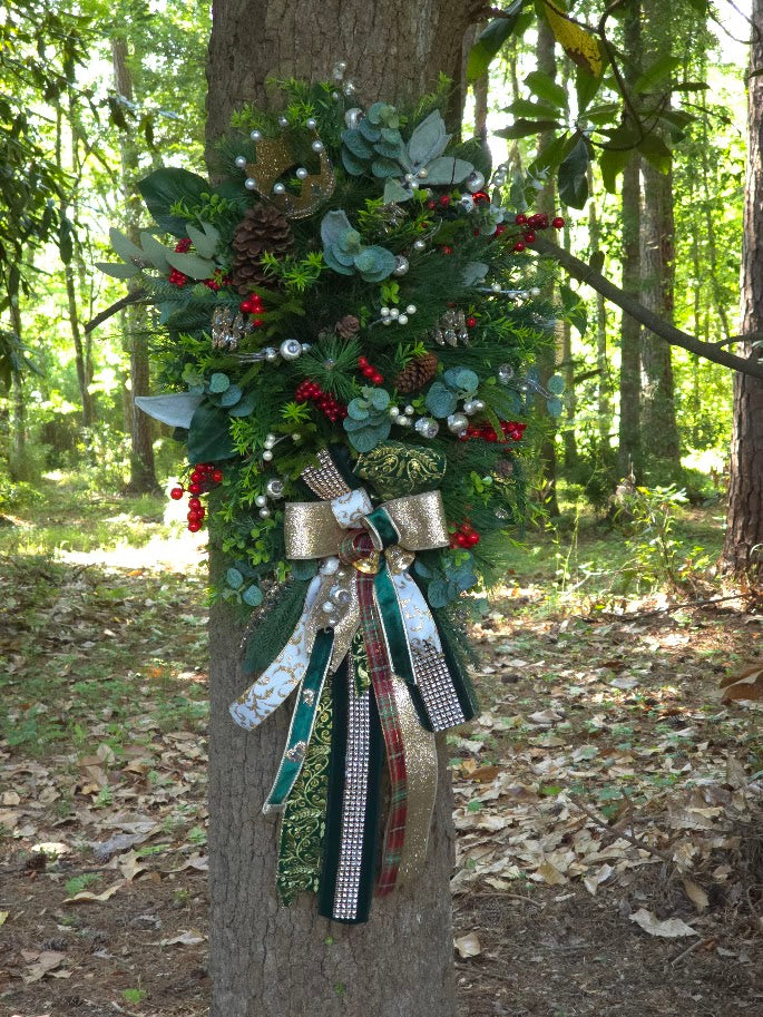 Luxury One-of-a-Kind Christmas Swag — Gold & Emerald Velvet Designer Statement Piece (22"x40"x9")
