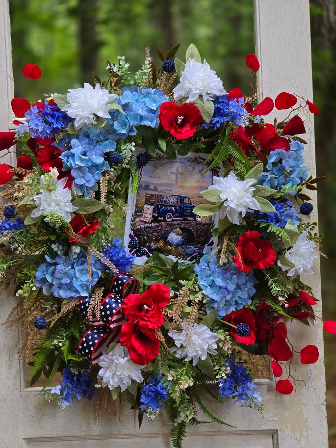 One Nation Under God Wreath | 30" Faith Americana Front Door | Christian Patriotic July 4th America 250 1776-2026