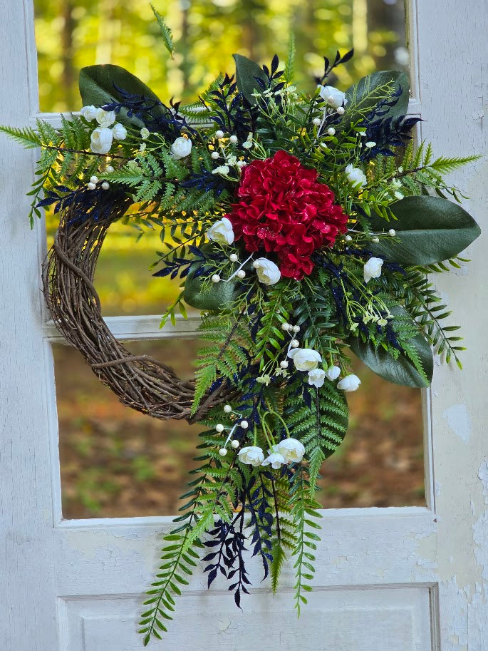 Patriotic Wreath | 24" Cascading Americana Front Door Wreath | Military Welcome Home July 4th 1776 2026