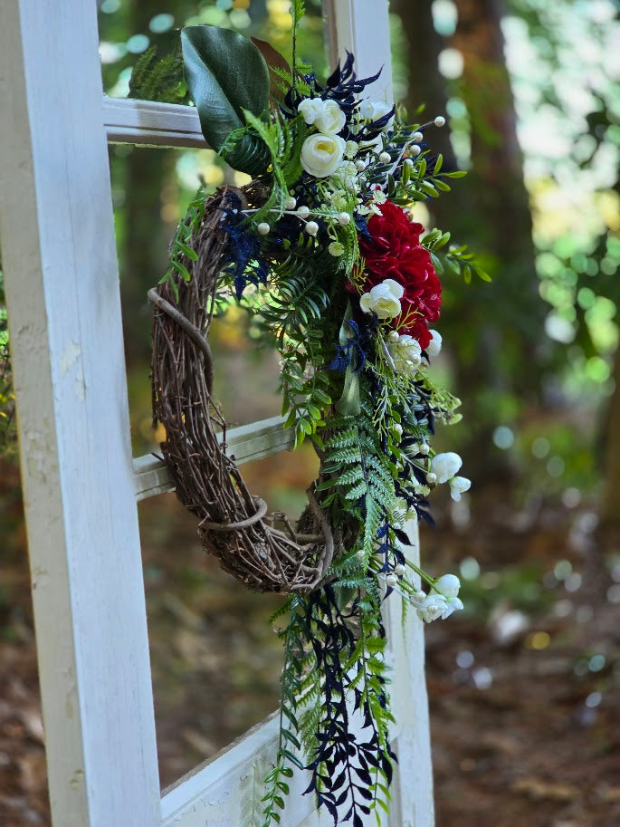 Patriotic Wreath | 24" Cascading Americana Front Door Wreath | Military Welcome Home July 4th 1776 2026