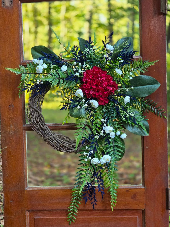 Patriotic Wreath | 24" Cascading Americana Front Door Wreath | Military Welcome Home July 4th 1776 2026