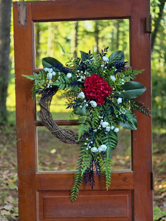 Patriotic Wreath | 24" Cascading Americana Front Door Wreath | Military Welcome Home July 4th 1776 2026
