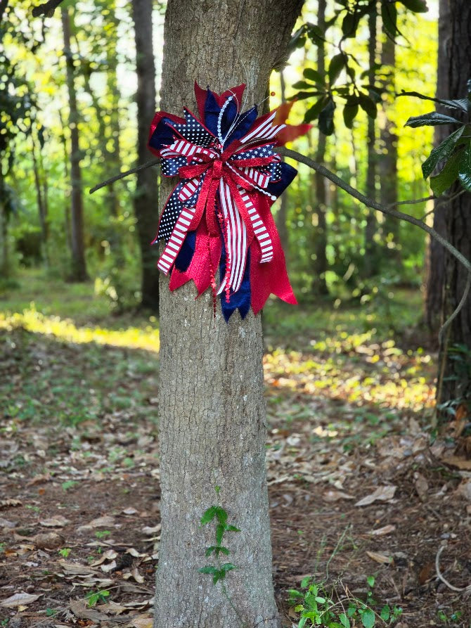 Patriotic Wreath Bow | 16" Cascading Velvet Americana Door Bow | July 4th 1776 2026 Decor