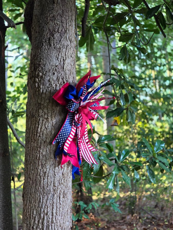 Patriotic Wreath Bow | 16" Cascading Velvet Americana Door Bow | July 4th 1776 2026 Decor