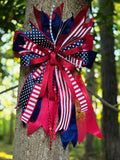 Patriotic Wreath Bow | 16" Cascading Velvet Americana Door Bow | July 4th 1776 2026 Decor