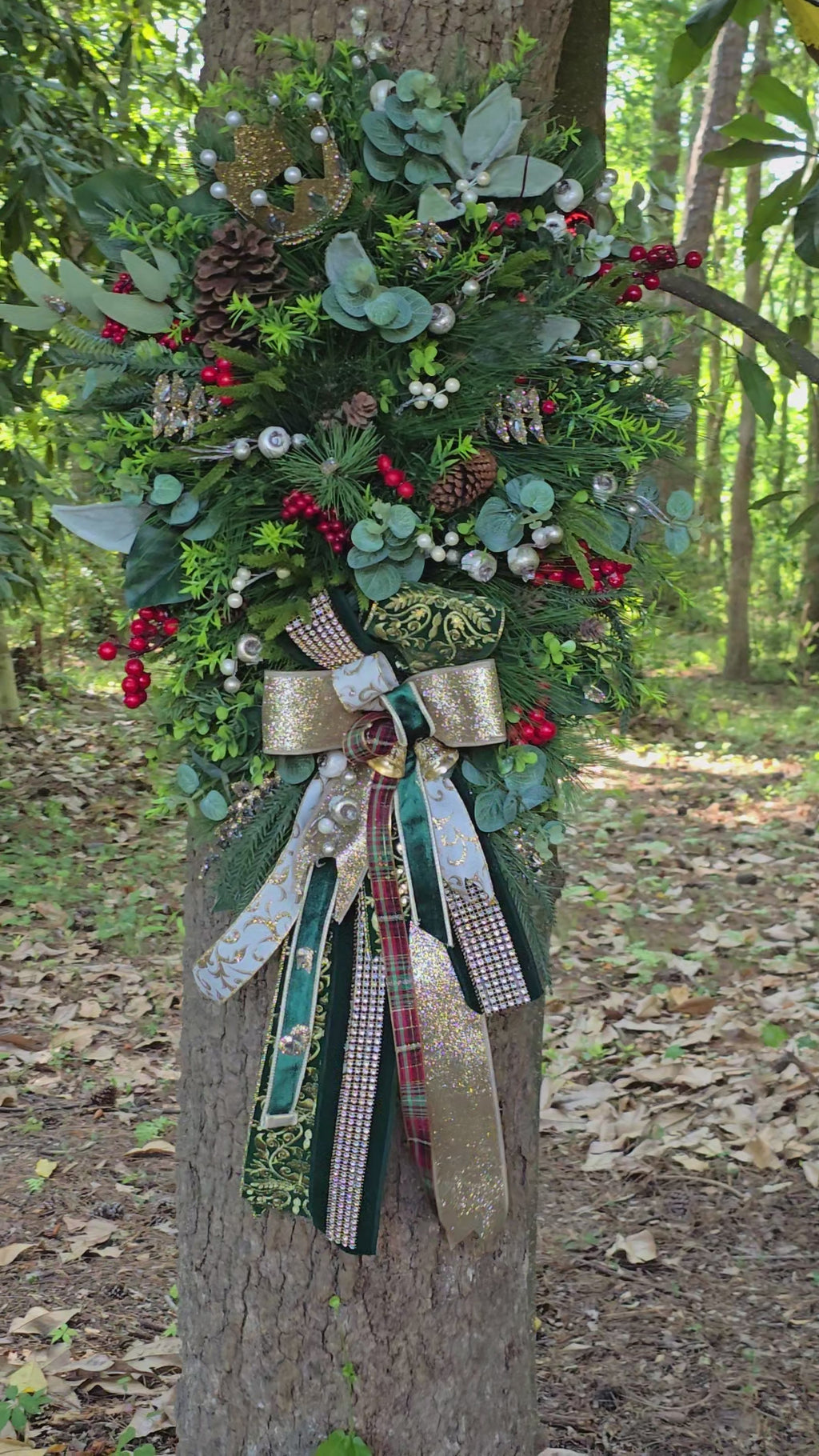 Luxury One-of-a-Kind Christmas Swag — Gold & Emerald Velvet Designer Statement Piece (22"x40"x9")