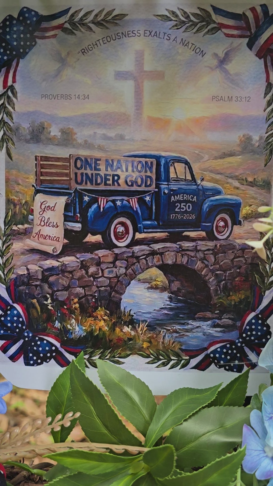 One Nation Under God Wreath | 30" Faith Americana Front Door | Christian Patriotic July 4th America 250 1776-2026