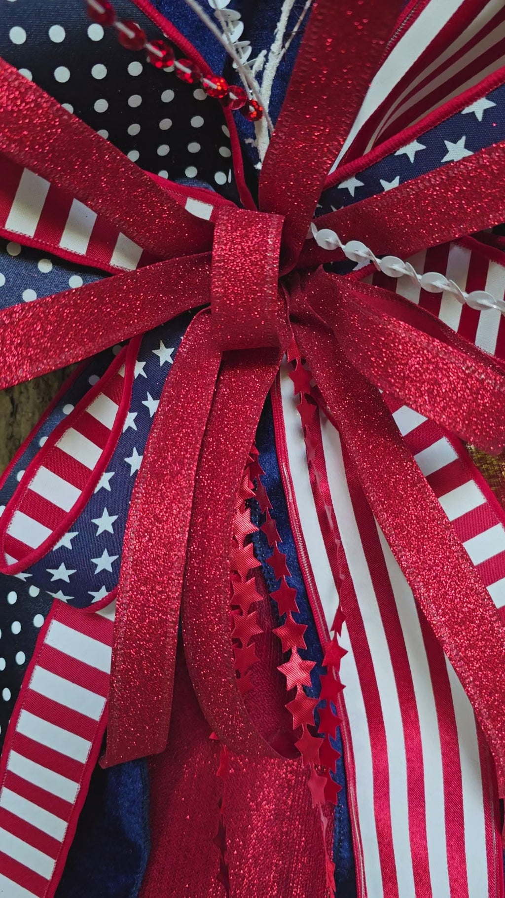 Patriotic Wreath Bow | 16" Cascading Velvet Americana Door Bow | July 4th 1776 2026 Decor